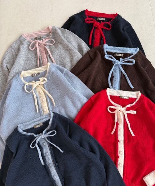 【and ST 限定カラーあり】レイヤード風 配色リボンカーディガン