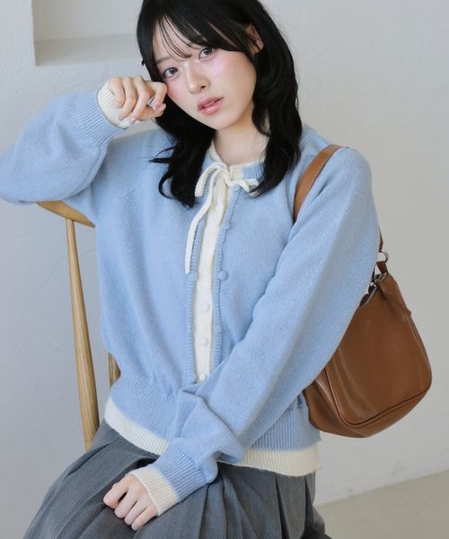 【and ST 限定カラーあり】レイヤード風 配色リボンカーディガン