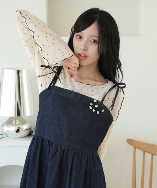 袖リボンシアーメロートップス