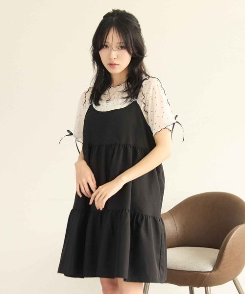 半袖アソート袖リボンシアーメロートップス
