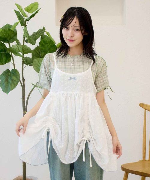 半袖アソート袖リボンシアーメロートップス