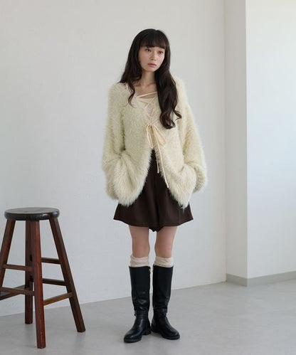 【apres jour clair】アソートレースアップシャギーニット