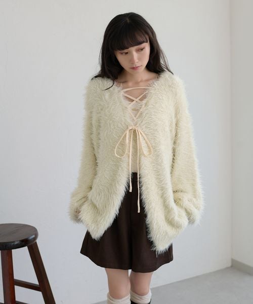 【apres jour clair】アソートレースアップシャギーニット
