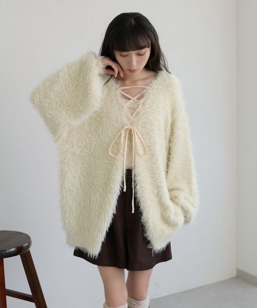 【apres jour clair】アソートレースアップシャギーニット
