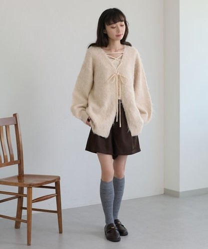 【apres jour clair】アソートレースアップシャギーニット