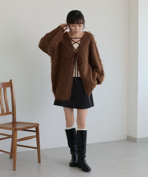 【apres jour clair】アソートレースアップシャギーニット