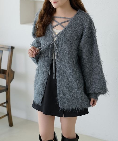 【apres jour clair】アソートレースアップシャギーニット