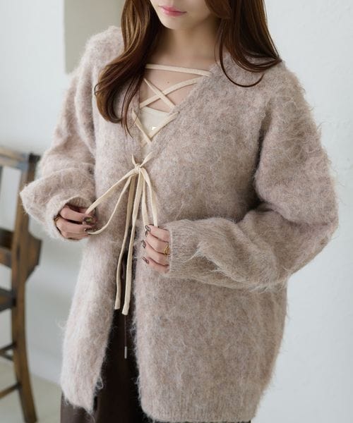 【apres jour clair】アソートレースアップシャギーニット
