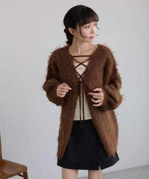 【apres jour clair】アソートレースアップシャギーニット