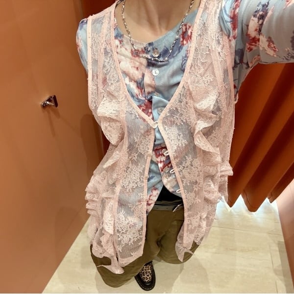 Ray BEAMS 蕾絲荷葉邊長背心
