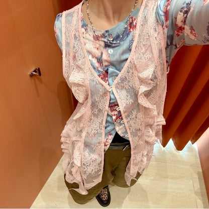 Ray BEAMS 蕾絲荷葉邊長背心